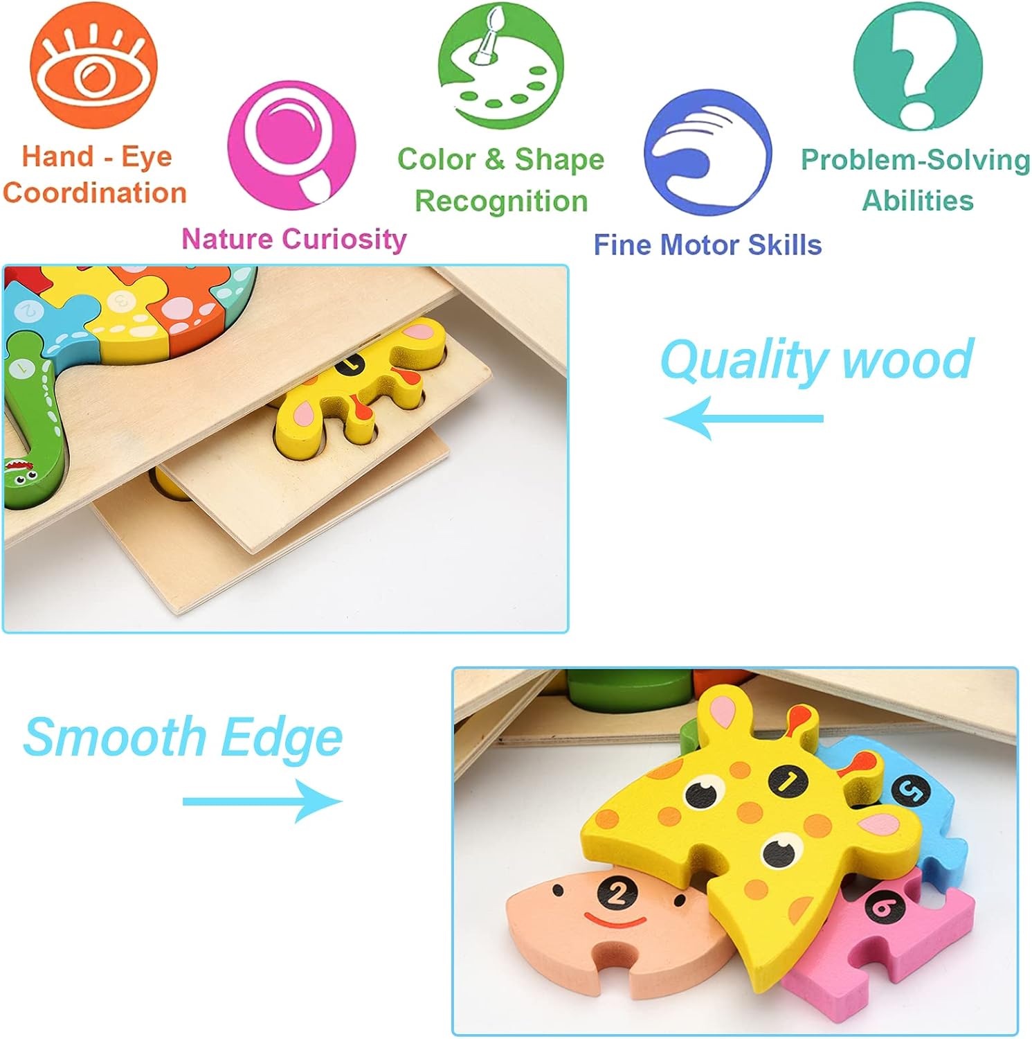 Thumbnail 5 de Holzpuzzle für Kleinkinder 1–3 Jahre, Montessori-Spielzeug 4er-Pack