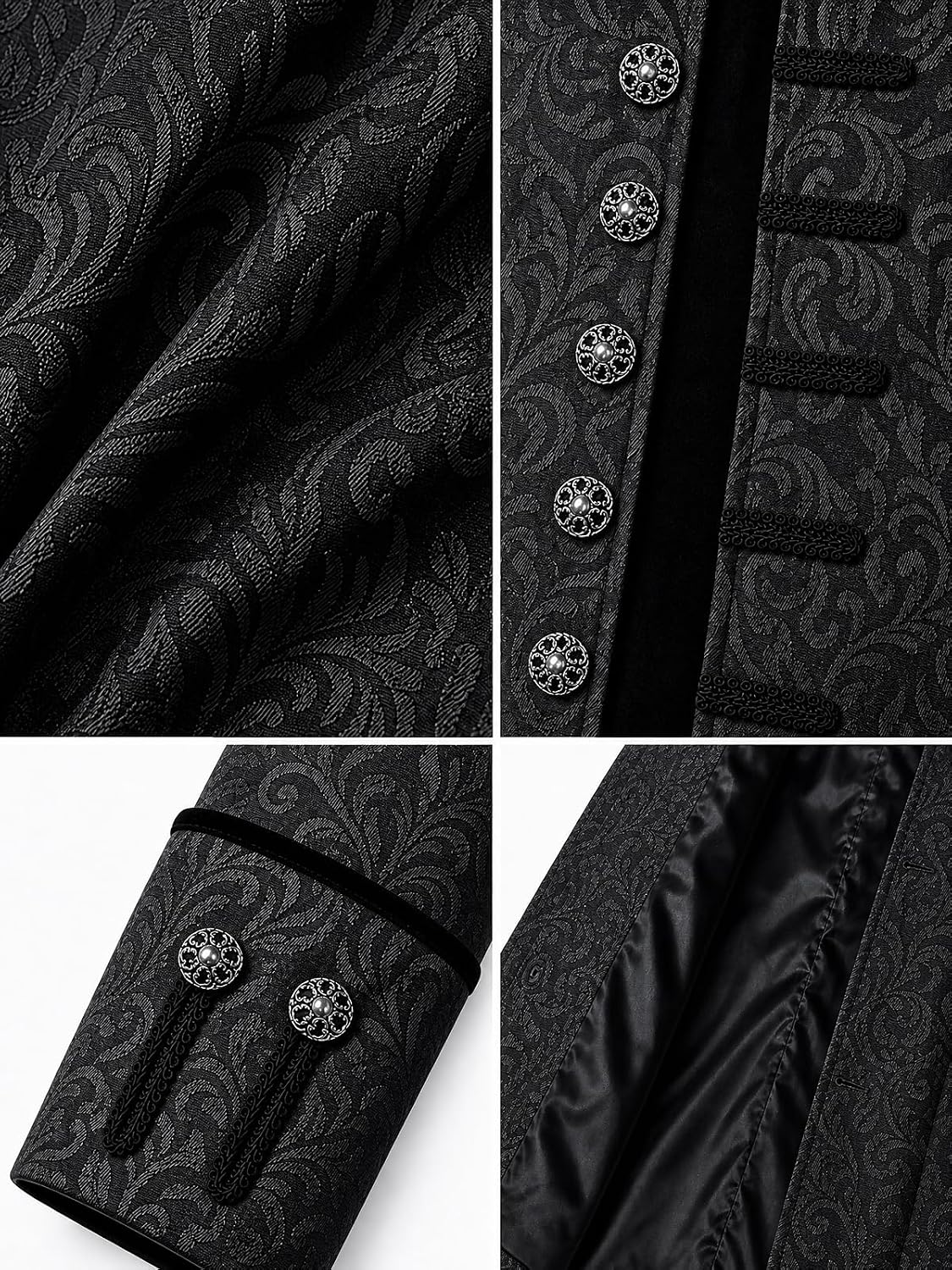 Thumbnail 2 de VNVNE Men’s Steampunk Tailcoat Jacket, Jacquard Gothic Victorian Costume