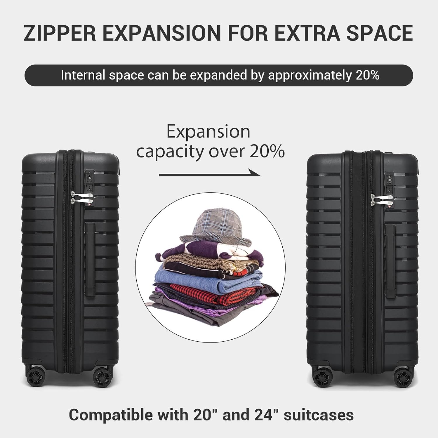 Thumbnail 4 de Kono Medium PP Suitcase, 76L Expandable, 4 Spinner Wheels and TSA Lock