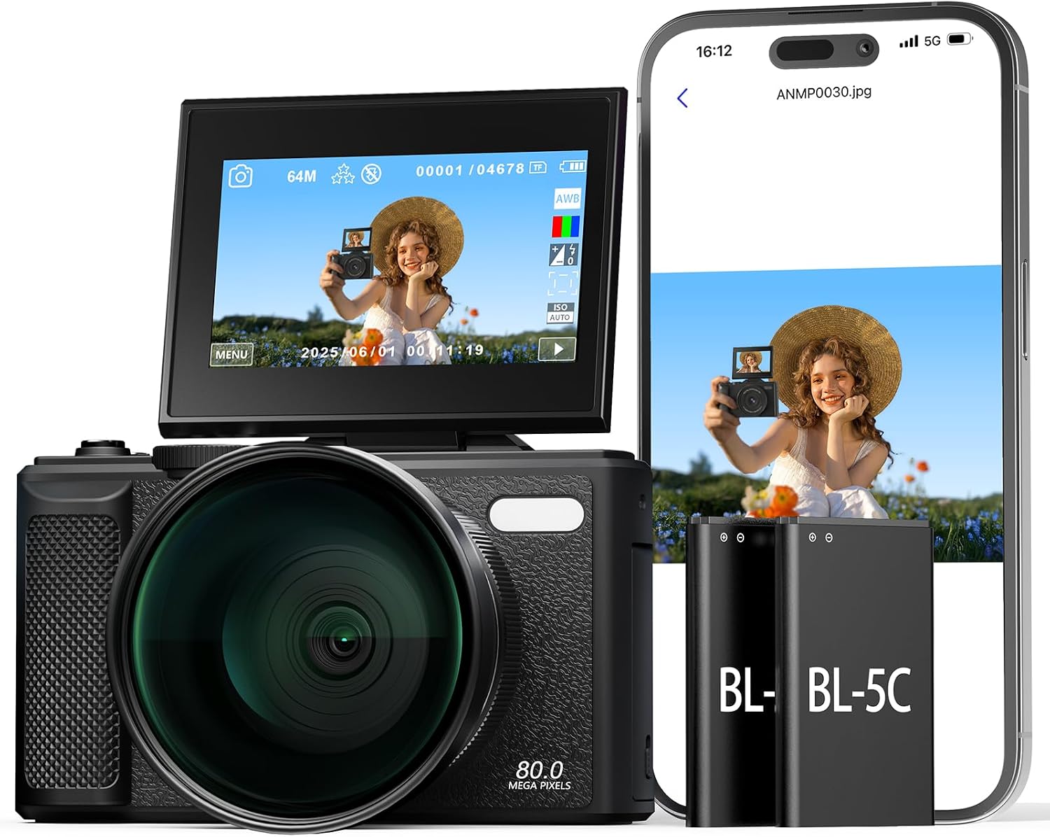 Detalle de 5K WiFi Digitalkamera & Fotokamera mit 80 MP – ideal für Einsteiger und Vlogging
