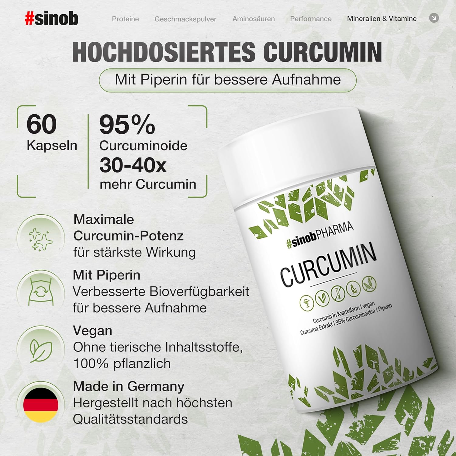 Detalle 2 de Curcumin 95% Kurkuma Kapseln 60 đź’Š
