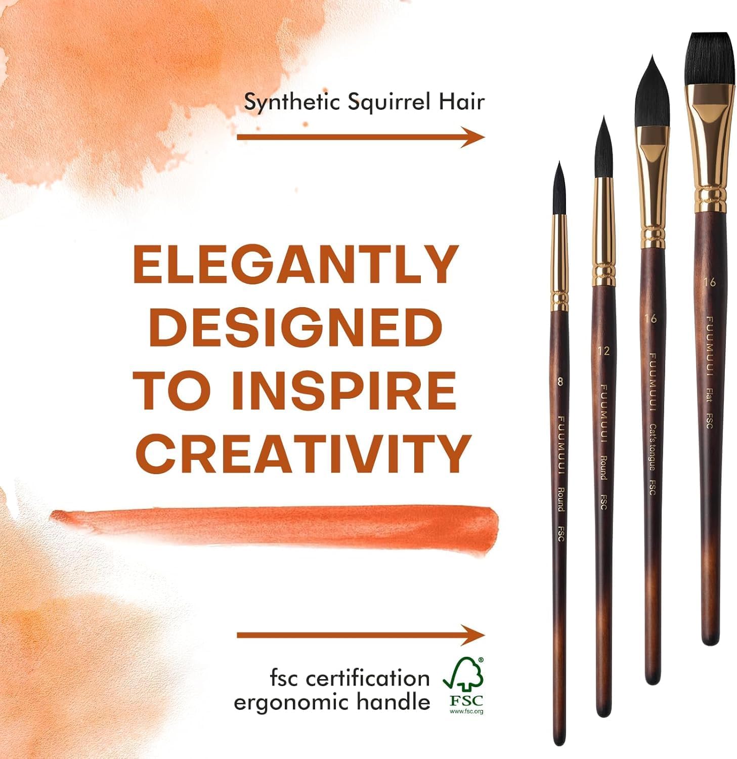 Detalle de Fuumuui 10-piece synthetic squirrel-hair watercolour brush set (multiple shapes)