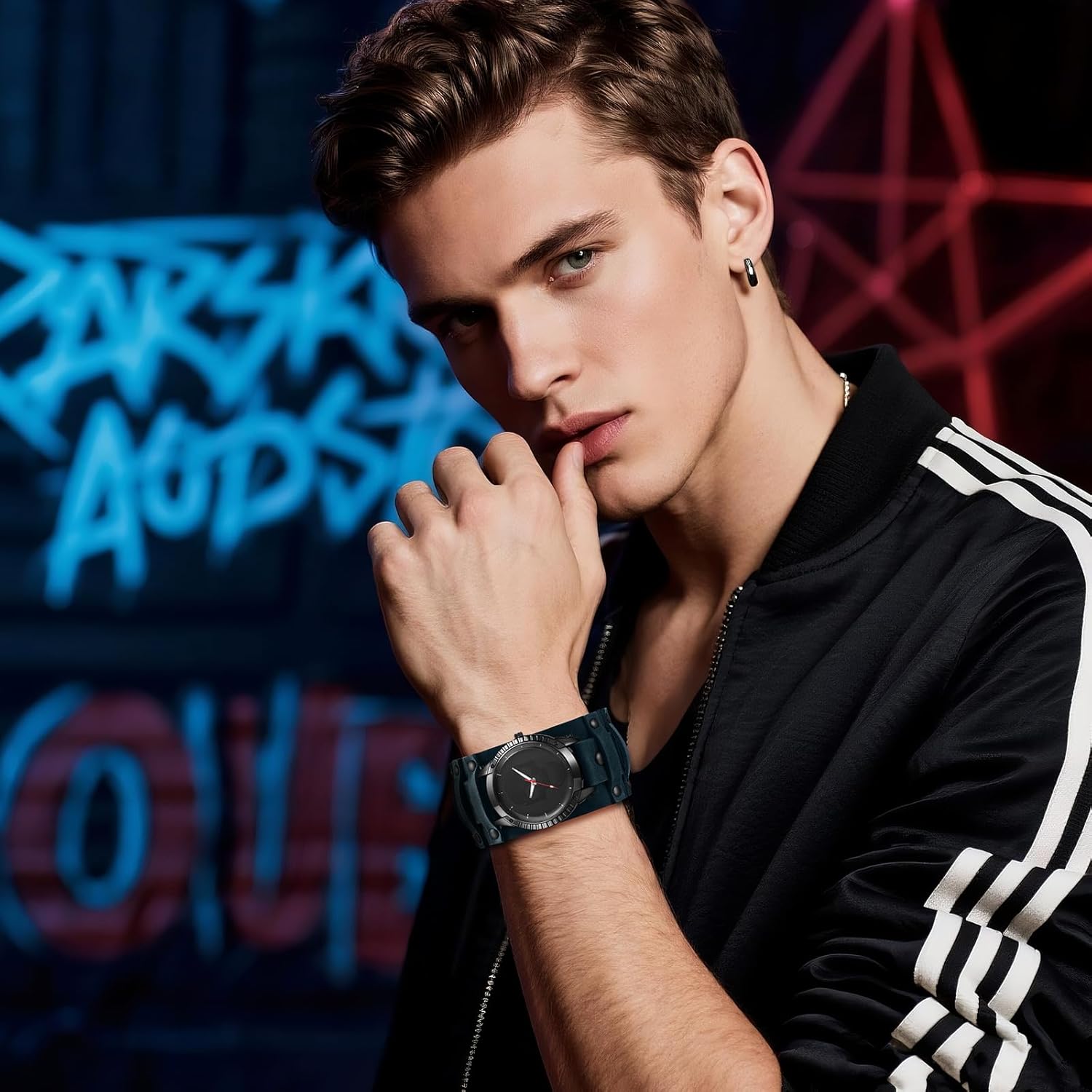 Detalle 2 de Avaner Herren Armbanduhr aus echtem Leder im Steampunk-Look mit Totenkopf-Motiv – Vintage Analog Quarz
