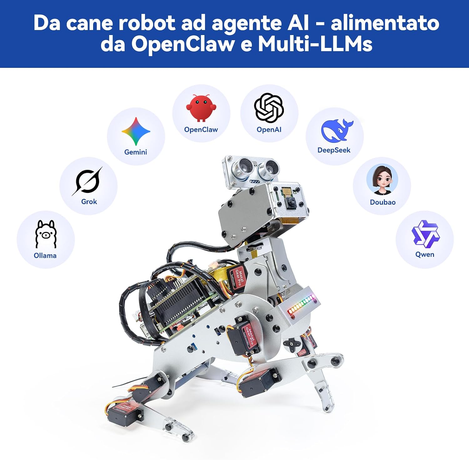 Detalle de SunFounder PiDog AI: Cane robot per Raspberry Pi 5/4/3B+/Zero 2W con multi-LLM, sensori e controllo da app