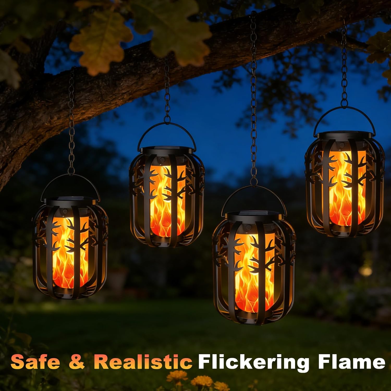 Detalle de KagoLing 4-Pack Gen2 Solar Flame Lanterns for Outdoor Gardens