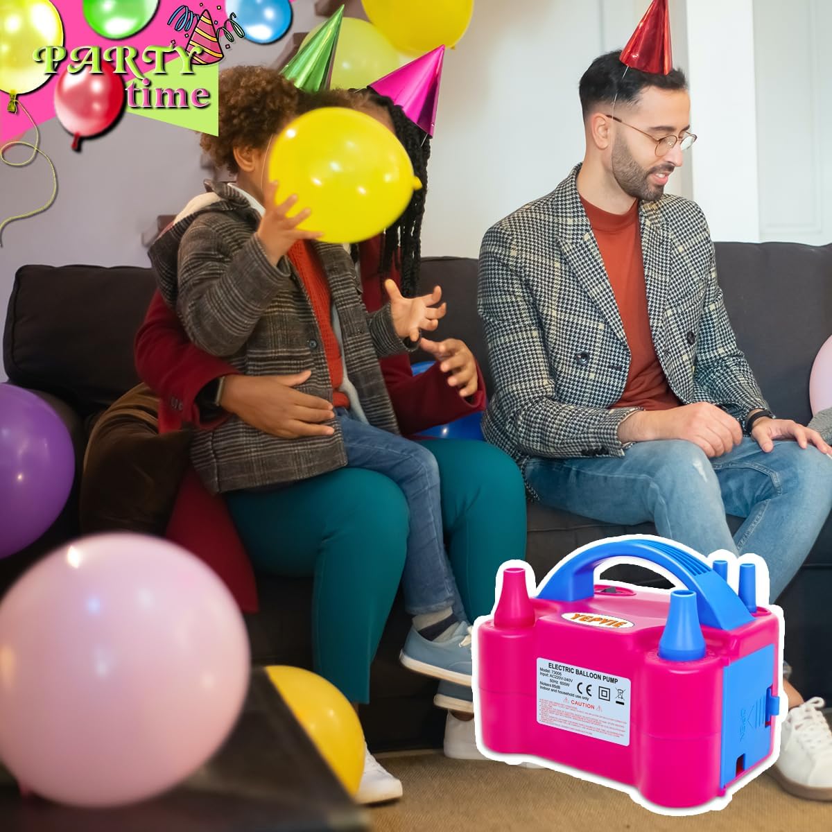 Detalle de YEPVIE Elektrische Luftballonpumpe 600W – Set mit 14 Ballongirlande-Kits, 2 Inflationsmodi und Doppeldüse
