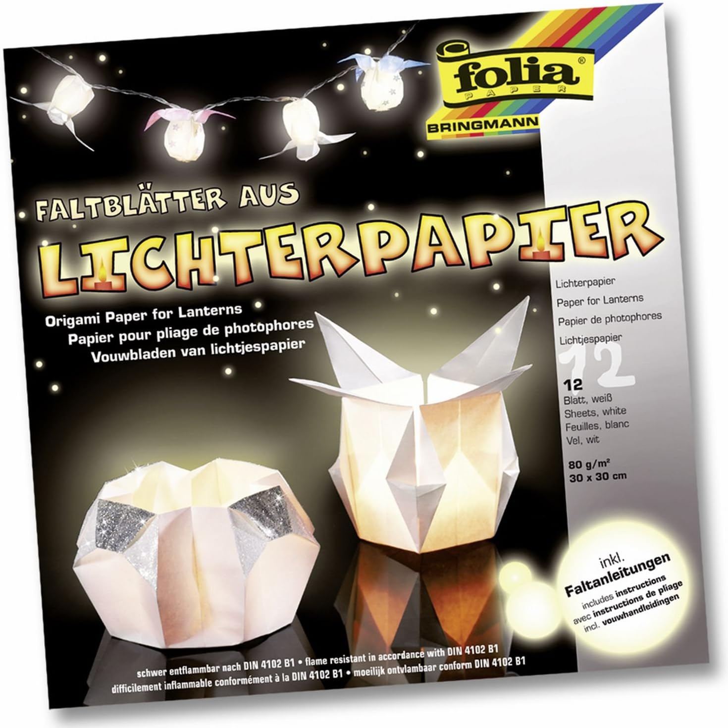 Detalle de Folia Creativ Licht origamipapier 30 x 30 cm, 80 g, wit en halftransparant