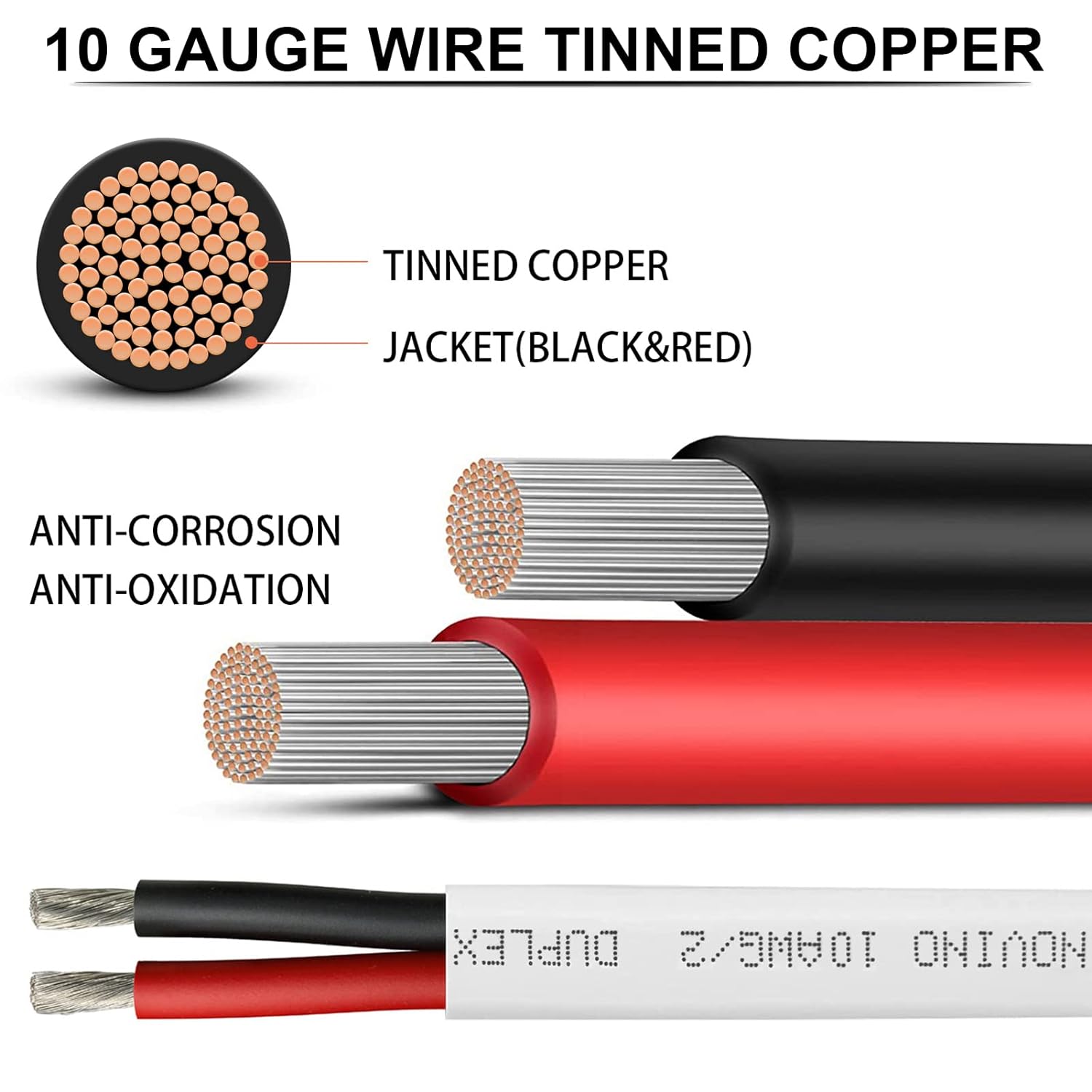 Detalle de 10 Gauge Marine Wire, 10/2 Duplex 100ft, Tinned Copper 600V Marine Grade Cable