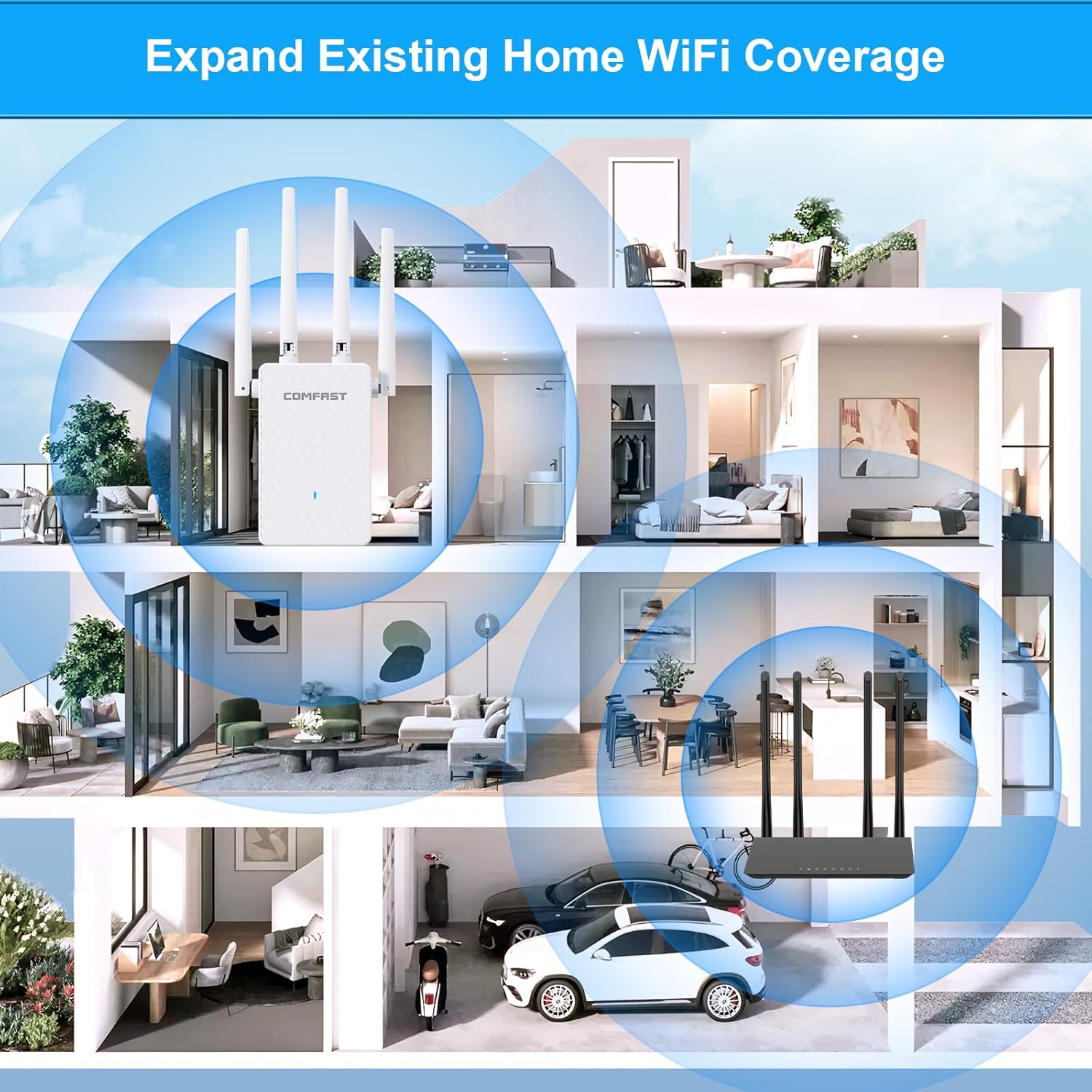 Thumbnail 2 de COMFAST WiFi Extender Booster 1200Mbps – Dual Band 2.4/5GHz with UK Plug