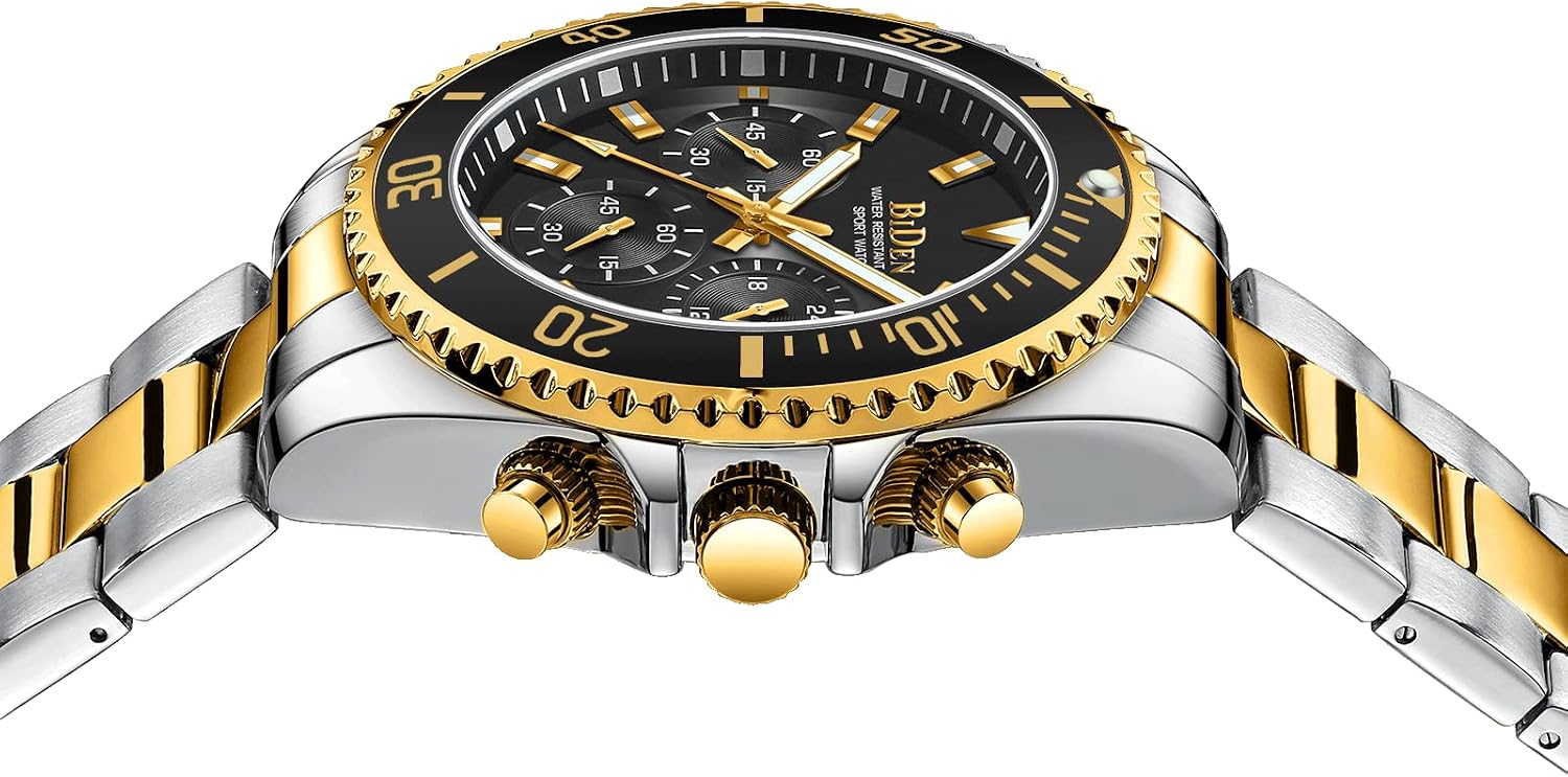 Detalle de HANPOSH Herren Chronographen-Uhr aus Edelstahl mit Quarzwerk, Datum und 3ATM Wasserschutz