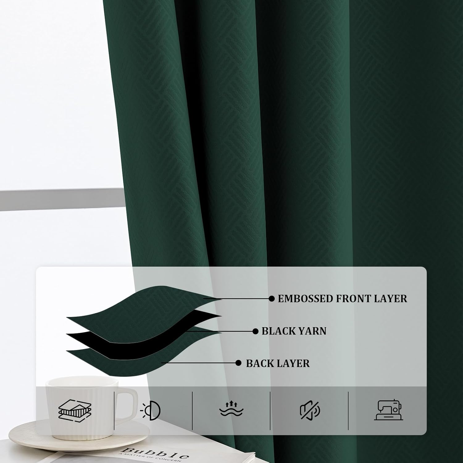 Thumbnail 5 de Ystyle Lot de 2 Rideaux Occultants 117x137 cm – isolation thermique et anti-lumière, Verde Scuro