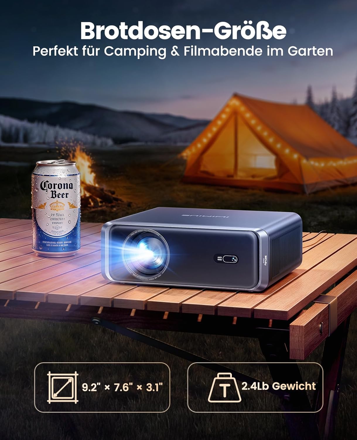 Detalle de iWIMIUS Smart Beamer 4K mit Official Netflix, Dolby Audio, 1000 ANSI und Auto-Fokus (WiFi 6/Bluetooth) für Outdoor & Garten