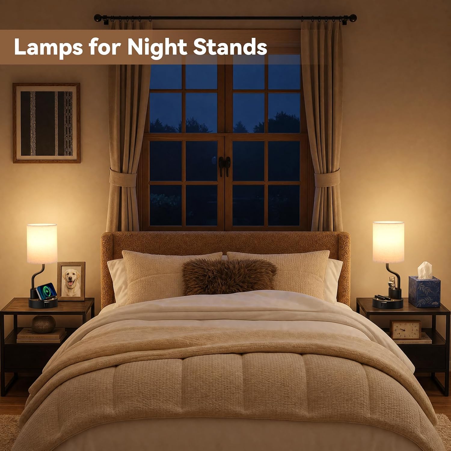 Thumbnail 2 de Fenmzee Lamps 23 Table Lamp Set of 2 with USB-A/C, Outlets & 3 Color Temps