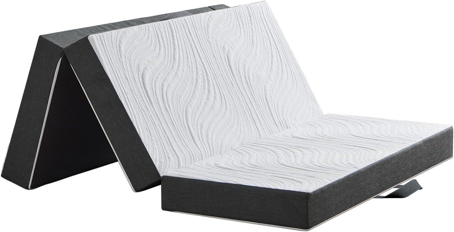 Detalle de Twirest Folding Mattress – Double Foldable Memory Foam Mattress with Portable Pillow, 135x190x15cm
