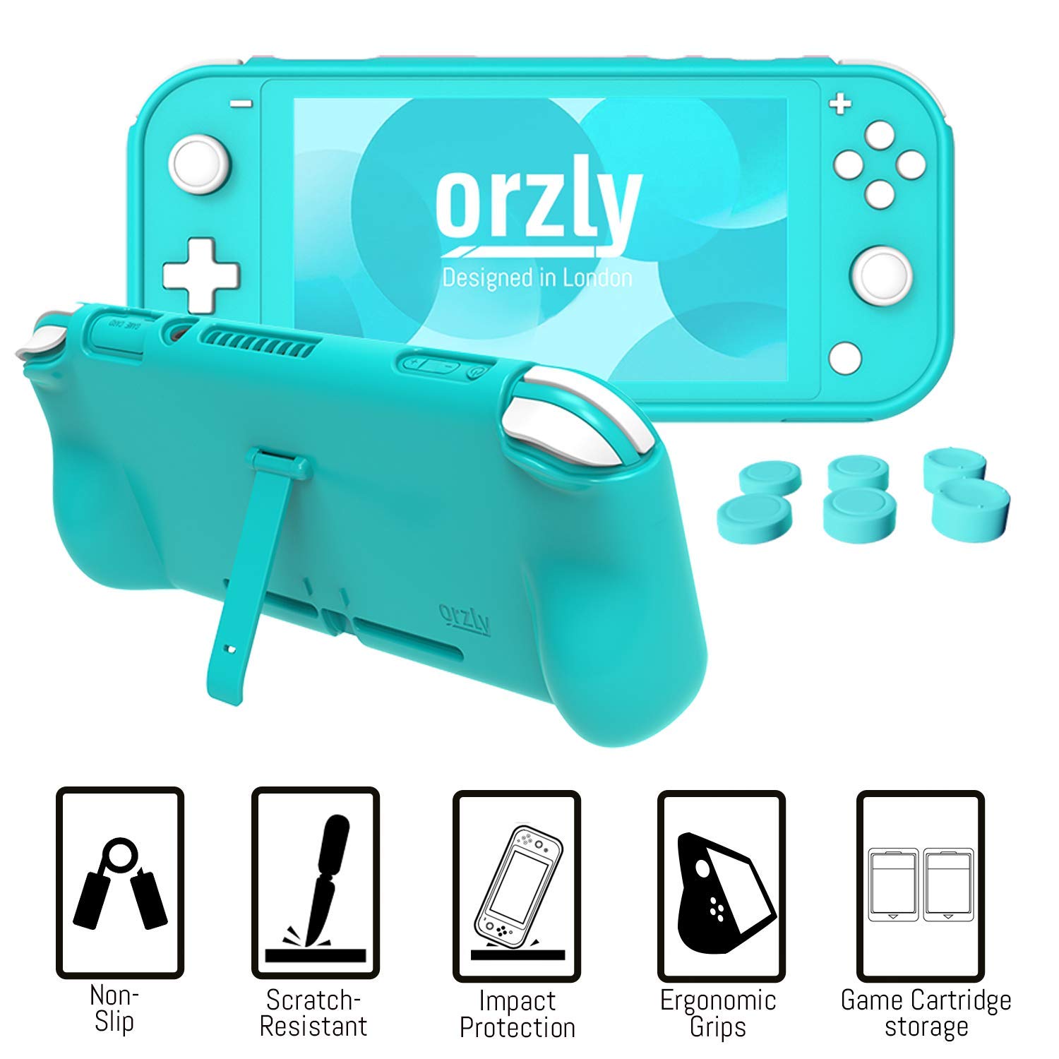 Thumbnail 5 de Orzly Switch Lite Accessories Bundle (Case, Tempered Glass Screen Protector, Grip Case, USB Cable, More) - Turquoise Blue