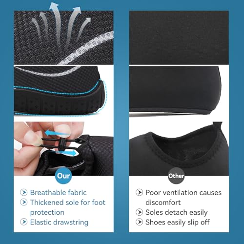 Detalle de Gitzing Water Shoes Beach Shoes Swim Aqua Socks – Barefoot‑style, Quick Dry, Breathable with Adjustable Drawstring (40 EU/6.5 UK, Black)