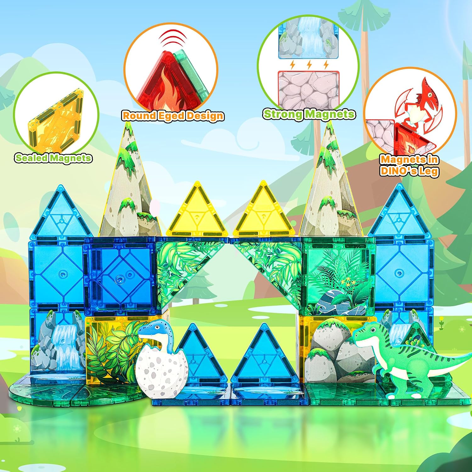 Detalle de Dinosaur Magnetic Tiles Building Blocks by HNVWNSD