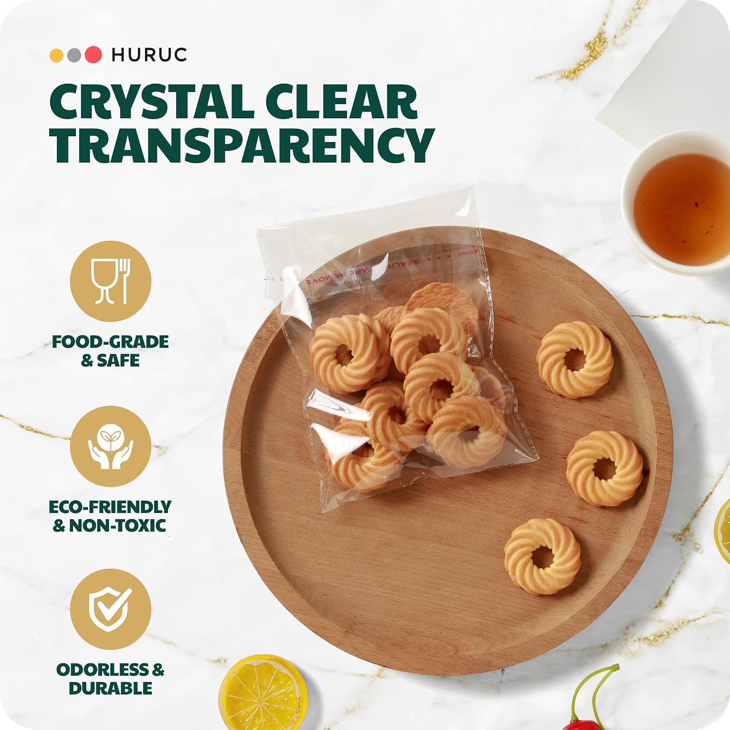 Thumbnail 1 de HURUC Clear Cellophane Wrap Bags 17.8x13cm – 100 Pack Self‑Seal for Sweets, Cookies, Jewellery, Gifts, Party Favours & Crafts