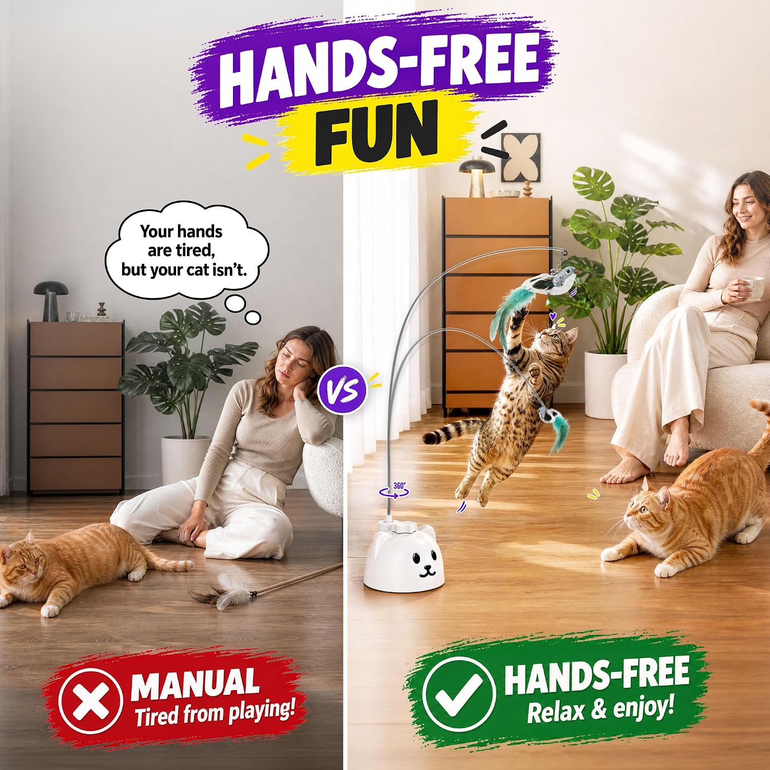 Detalle de Catpick joy OK011A Interactive Cat Wand Toy, 360° Automatic Bird Motion