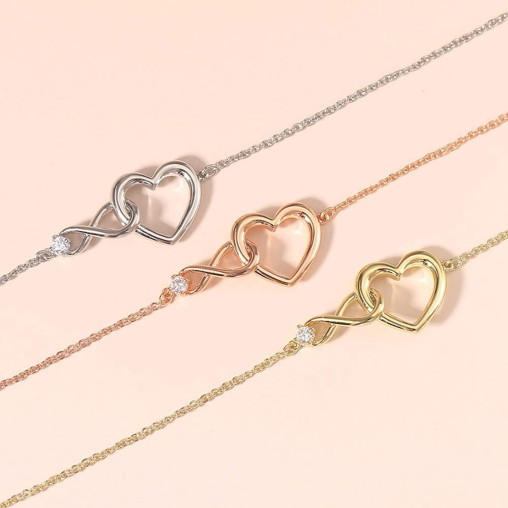 Detalle de Vissen Infinity Armband Damen Herz Ketten – Verstellbares Edelstahlarmband mit Zirkonia, Rosegold/Silber/Gold