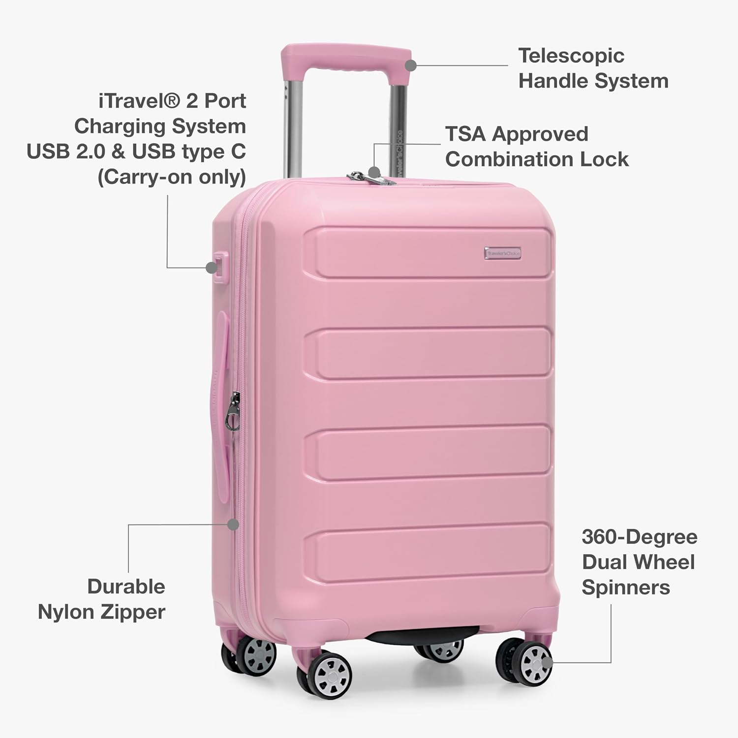 Thumbnail 6 de Traveler’s Choice Pagosa Hardshell Expandable Spinner Luggage Set (22/26) – Pink, 2-Piece