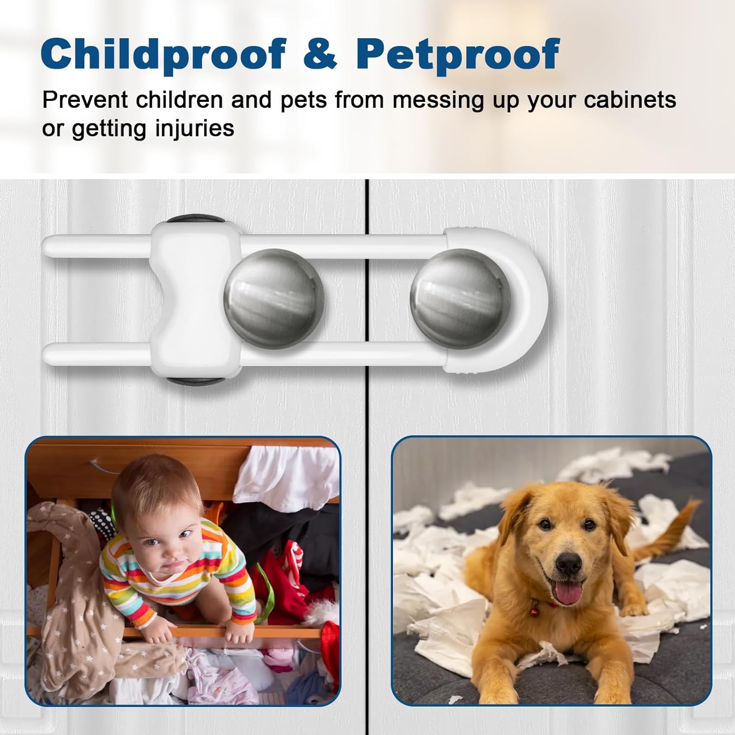 Thumbnail 4 de LLOOC GS-004 Child-Proof Cabinet Locks, 4-Pack, White, Tool-Free U-Shaped