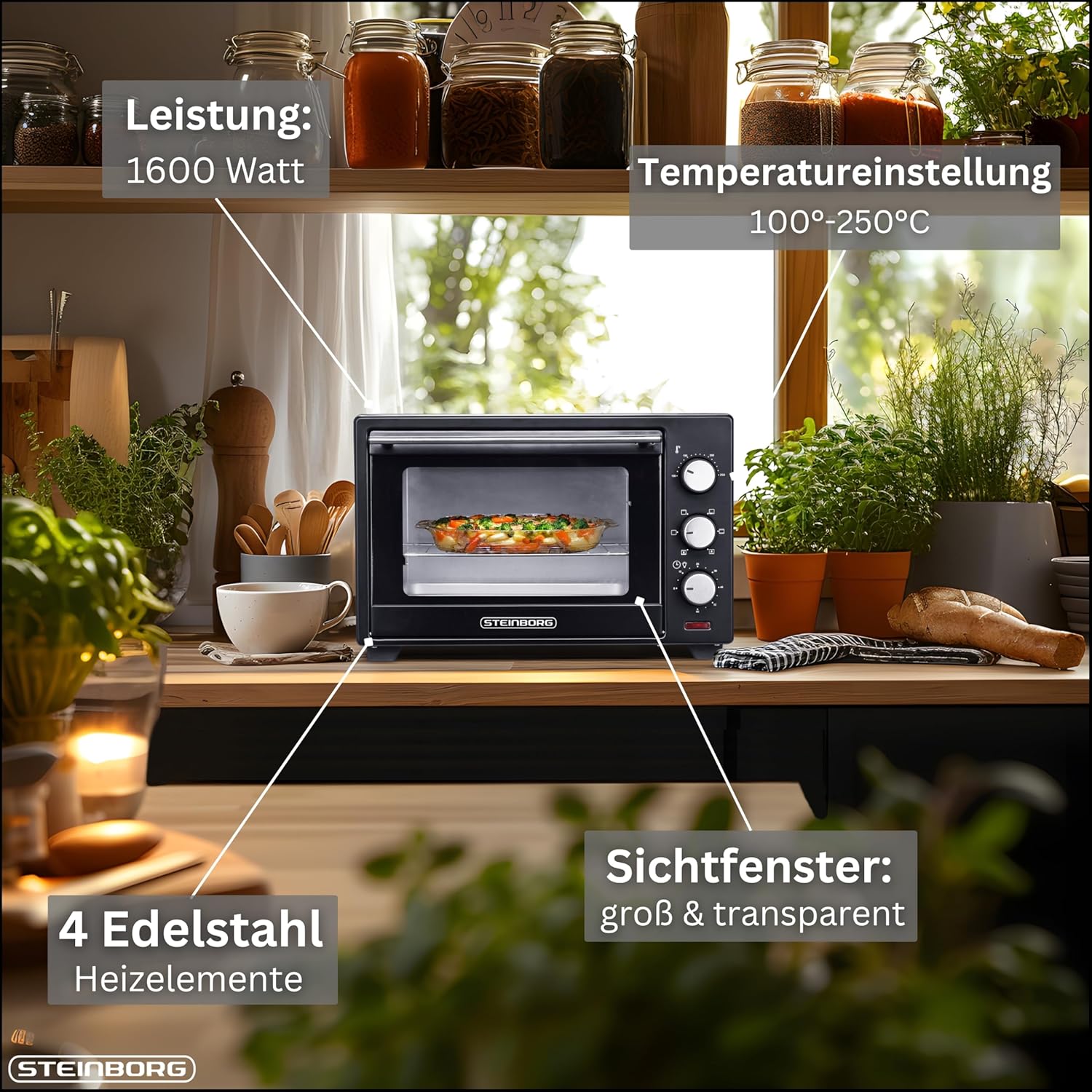 Thumbnail 5 de Steinborg 25 Liter Mini Backofen mit Umluft – kompakter Allrounder für Hausküche