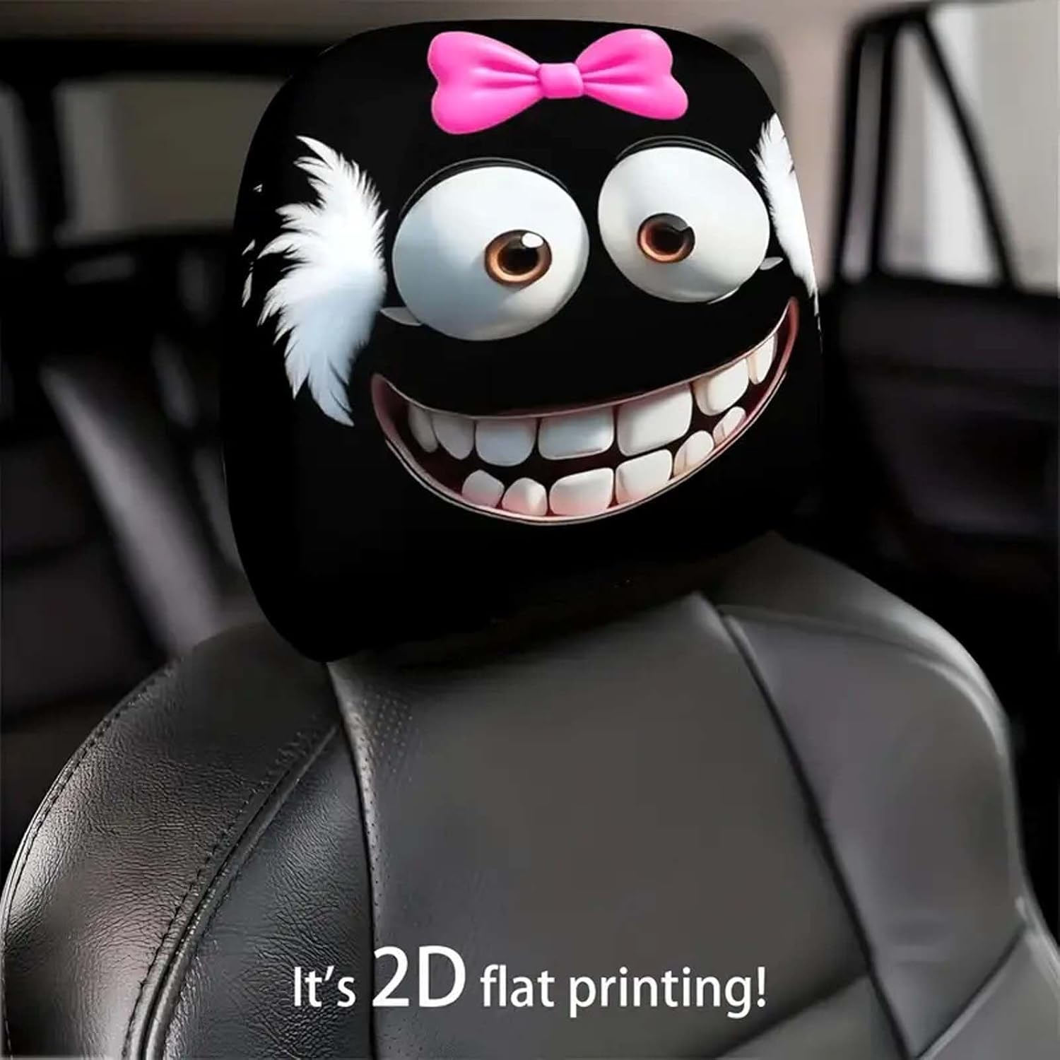 Detalle de Xiciki 4PCS Car Headrest Covers – Cartoon Eye Design, Elastic, Universal Fit (2 Pink, 2 Blue)