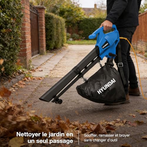 Detalle de Hyundai Souffleur-aspirateur et broyeur de feuilles électrique 3000 W – 3 en 1, sac 34 L, léger avec harnais