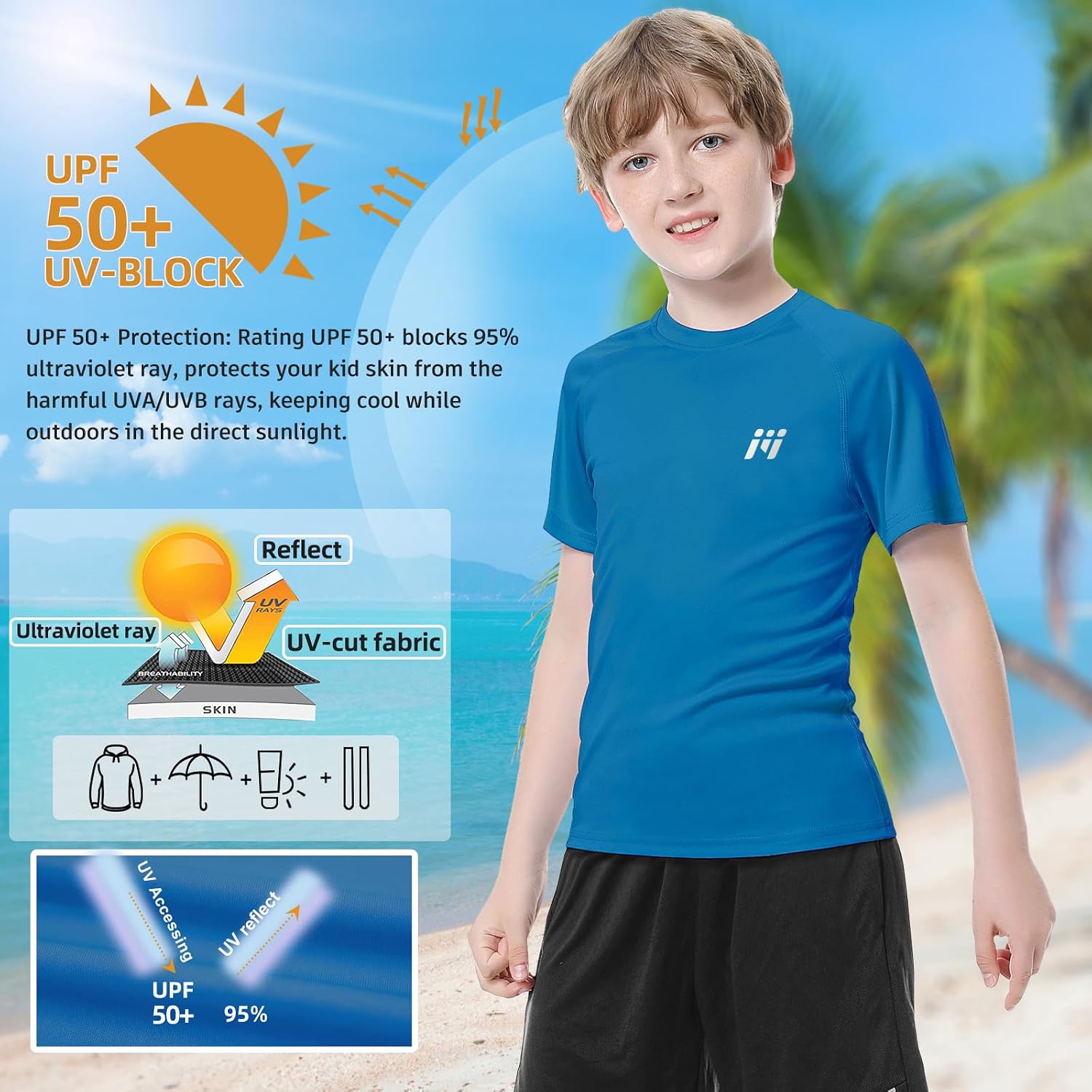 Detalle de MEETWEE T-Shirt de Bain à Manches Courtes pour Garçon – UPF50+ et Séchage Rapide