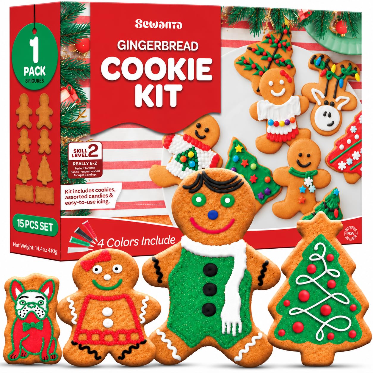 Detalle de 140636 Gingerbread Cookie Decorating Kit with Family Shapes, Icing Tips and Color Crystals