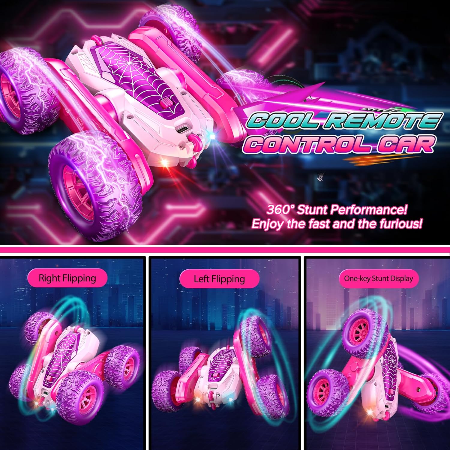 Detalle de Dreamlandia 360° Flips Remote Control Cars for Kids (4–10) – Dual‑Sided Stunt Car with LED Lights