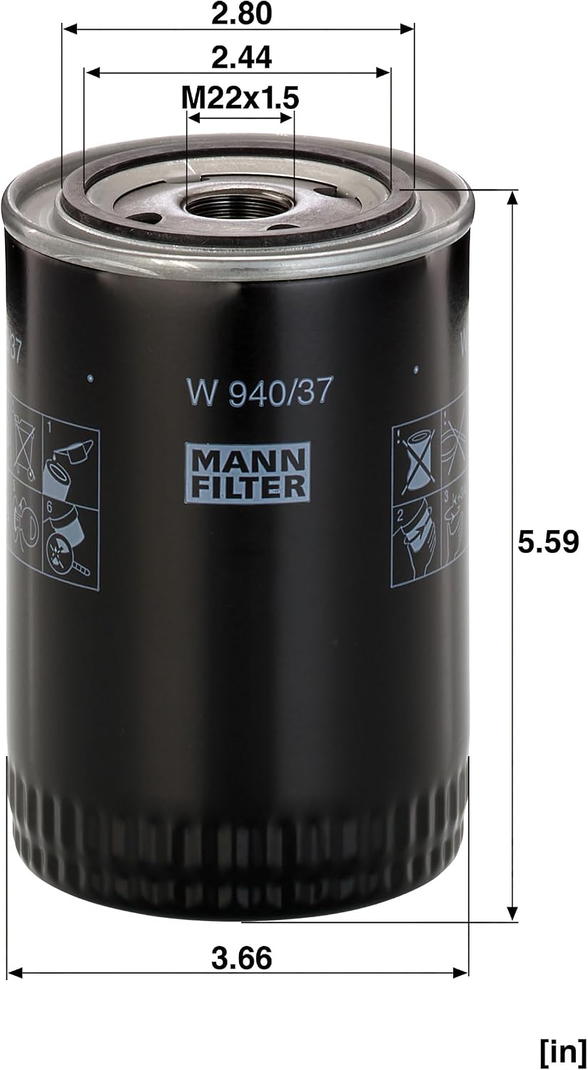 Detalle 1 de Mann Filter W940/37 スピンオンオイルフィルター トラクター向け・紙製
