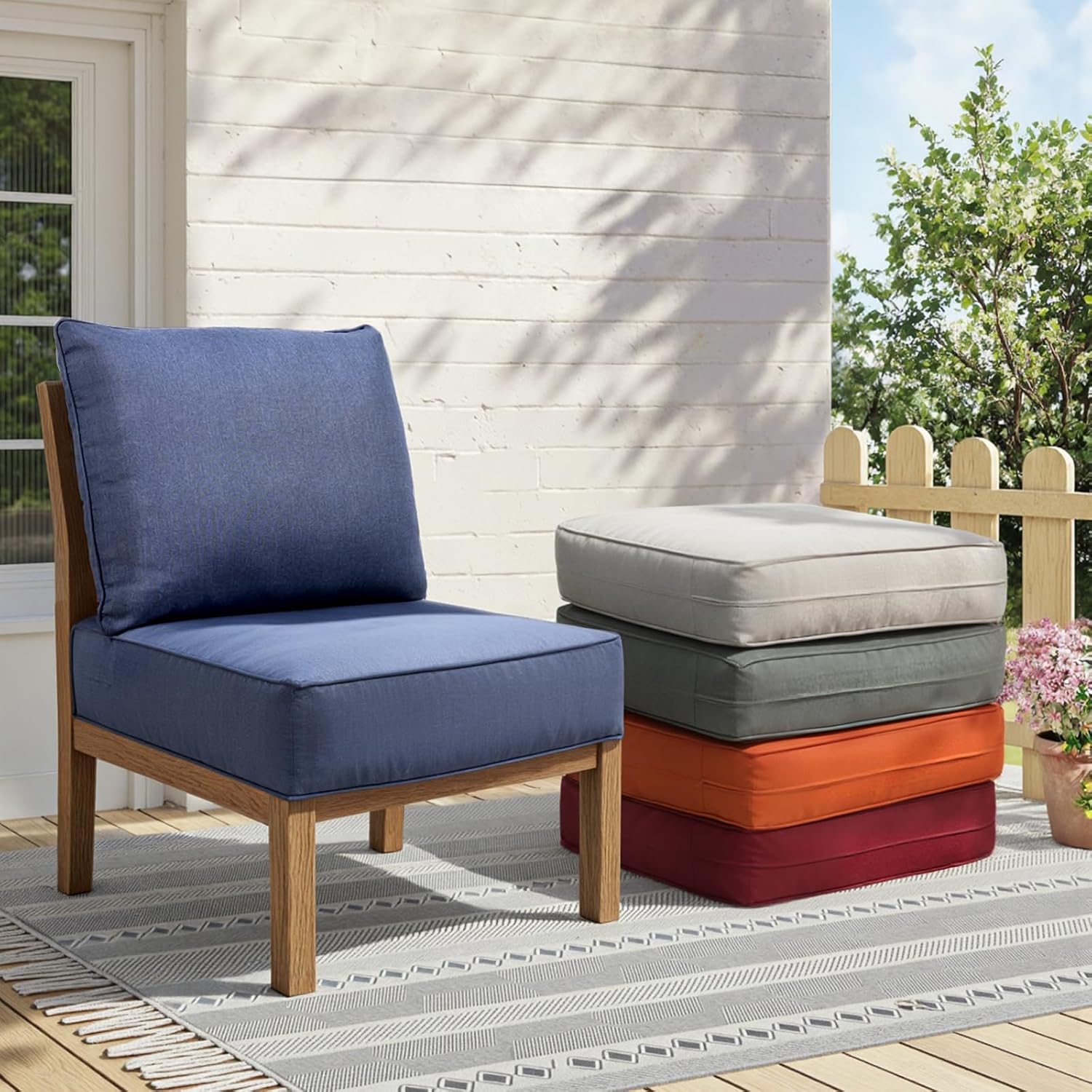 Detalle de Jelwaly PLA-ZBDJH006-1-1 Outdoor Chair Cushions, 6-Inch, Blue