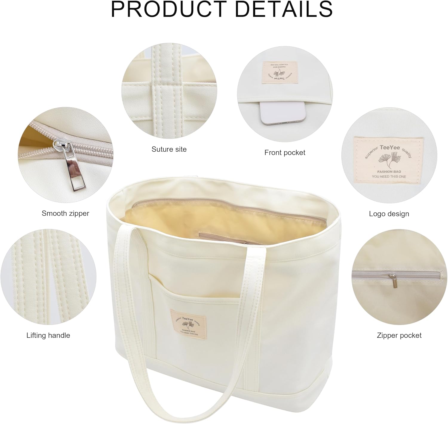 Thumbnail 6 de Damen Shopper aus Nylon (Satchel/Tote) mit Reißverschluss und Vordertasche – für Alltag, Arbeit & Uni