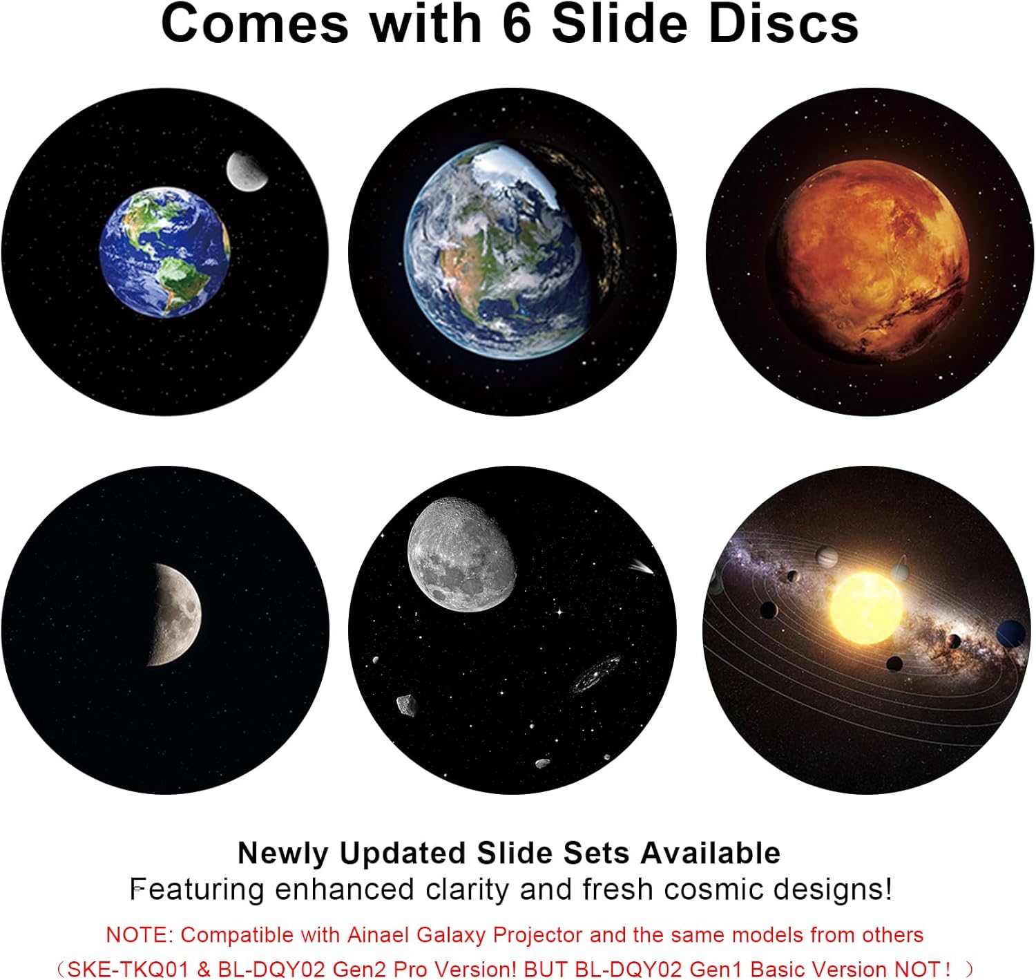 Thumbnail 1 de Ainael Galaxy – lot de 6 disques pour projecteur (diapositives) Ultra HD compatible Galaxy et modèles SKE-TKQ01 / BL-DQY02 Pro (Moon)