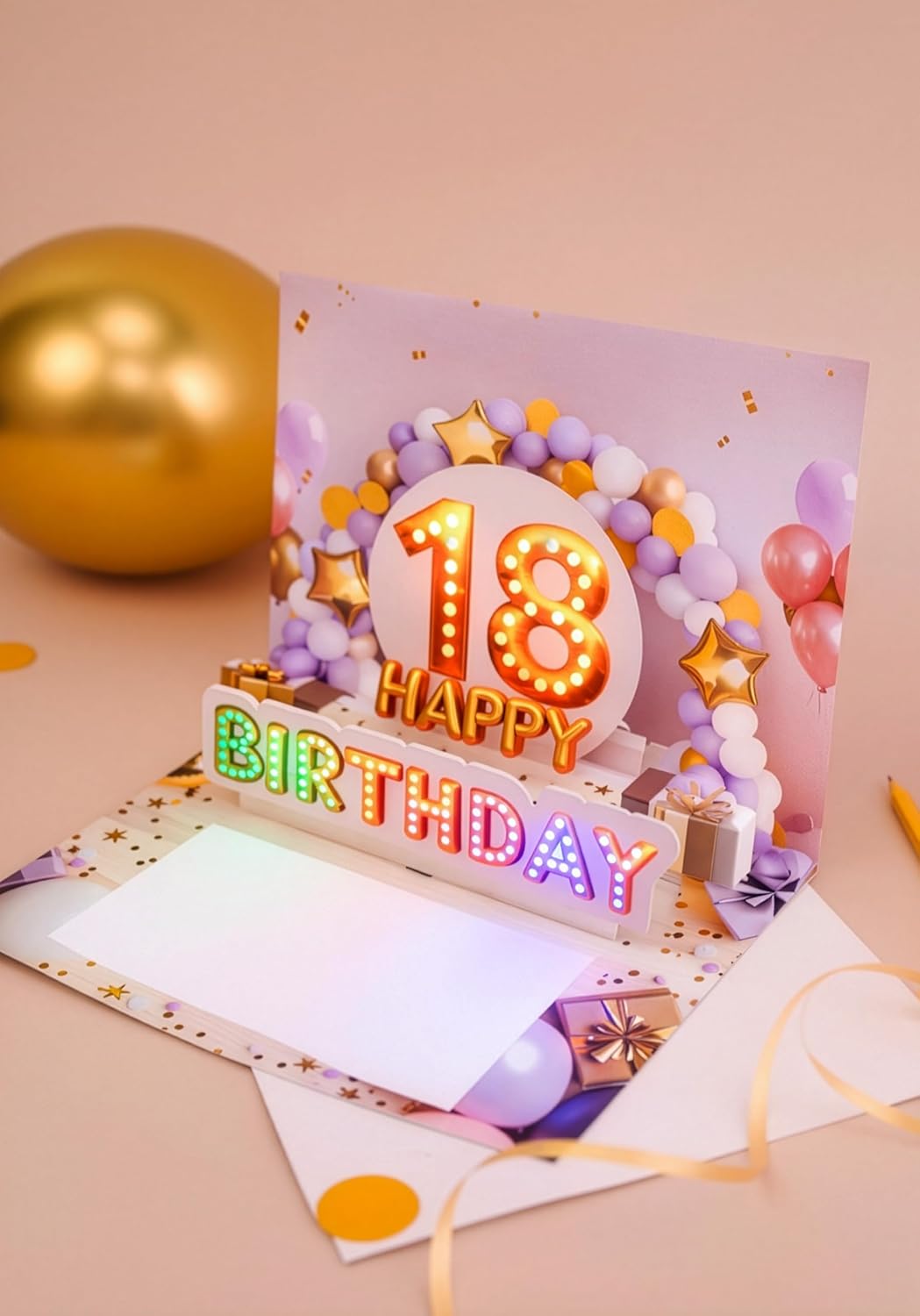 Detalle 2 de Joli Coon Biglietto auguri 18 anni ragazza – biglietto pop-up 3D con musica e luce, busta e sigillo