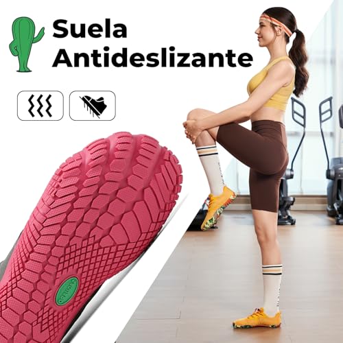 Detalle 2 de SAGUARO Vitality IV: zapatillas barefoot para hombre y mujer con puntera amplia y suela cero caída (color rosa rojizo, talla 36)