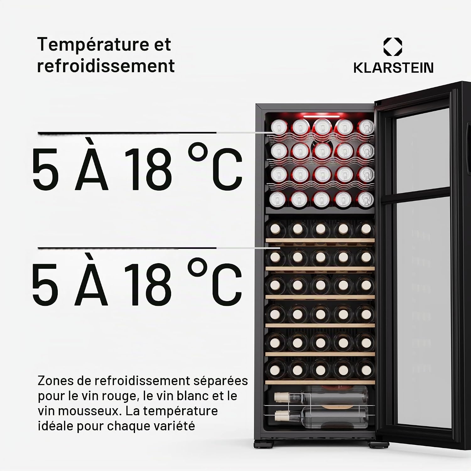 Detalle 2 de Klarstein Bovella 55 Duo+ wijnkoelkast, 55 flessen, 2 zones, 5-18 °C