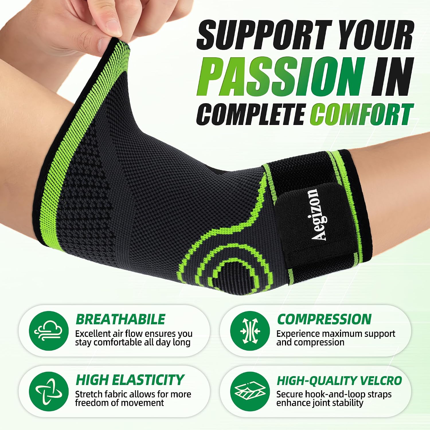 Thumbnail 4 de Aegizon ElbowB-E13-S-BlackGreen Elbow Brace, Size S, Adjustable Nylon Support
