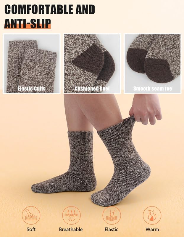 Detalle 2 de YADIFEN Merino Wool Thermal Hiking Socks for Men, 5 Pairs, Sizes 7–13 & 13–15