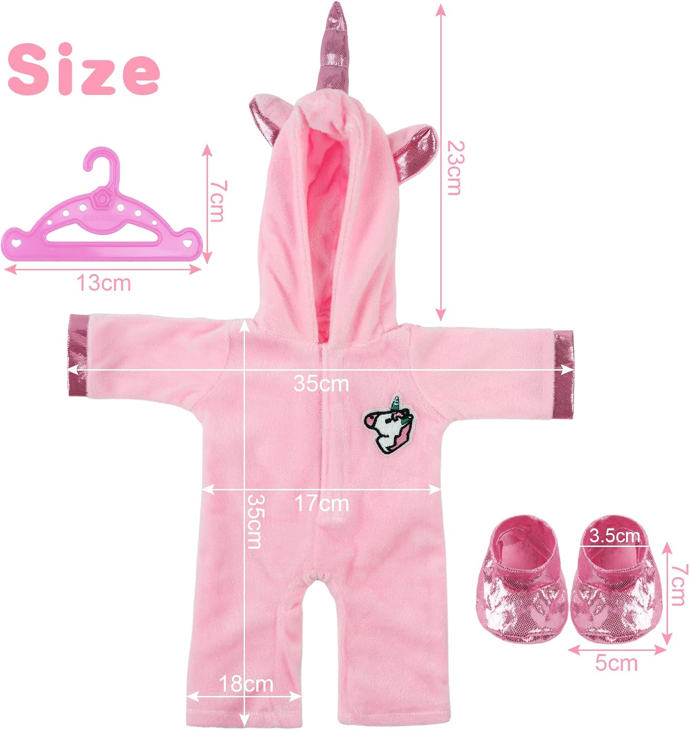 Thumbnail 1 de Aolso Dress per Bambole 35-45 cm con Pagliaccetto, Cappello, Calzini e Gruccia: set completo unicorn rosa