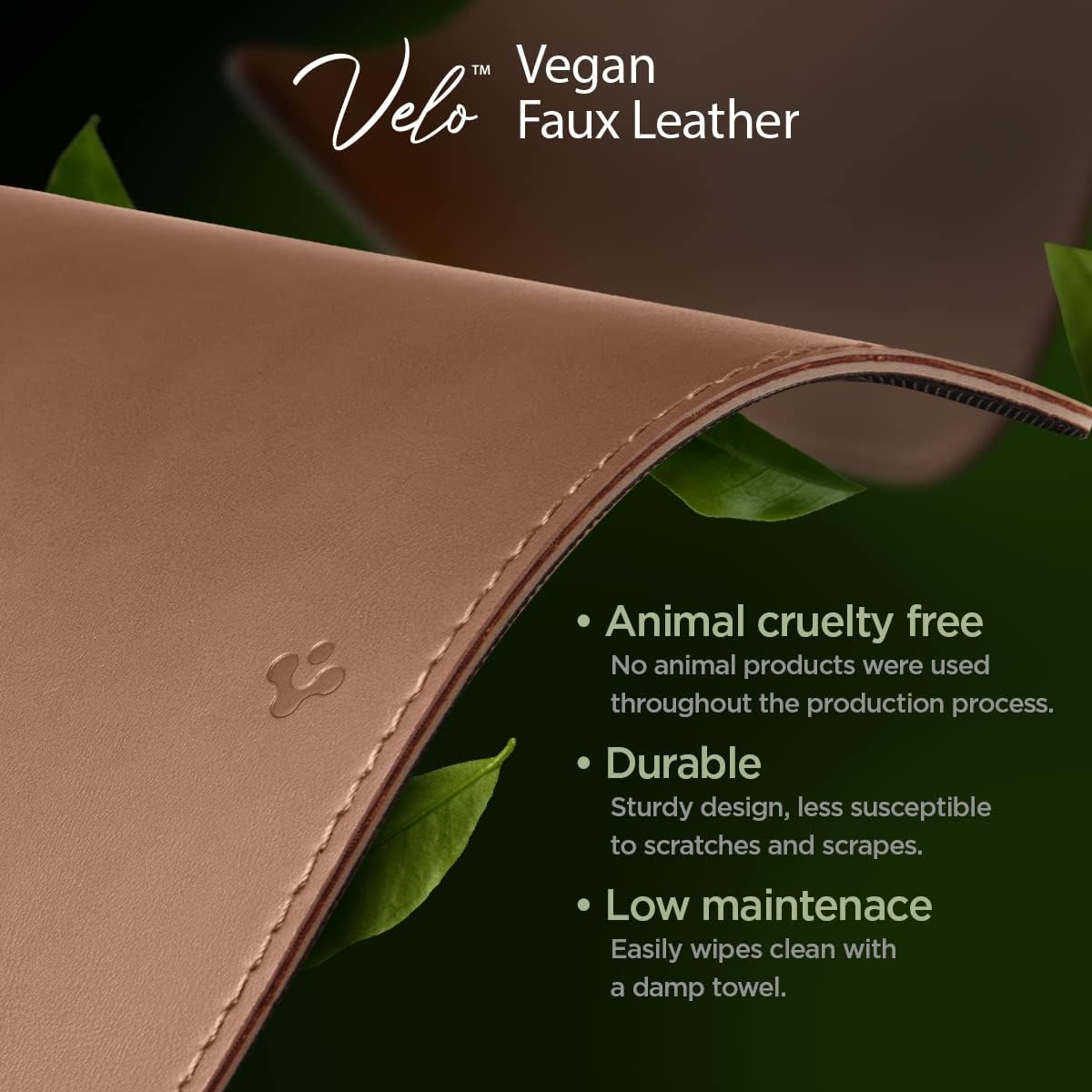 Detalle de Spigen tapis de bureau XXL en cuir PU vegan avec base antidérapante et tapis de souris imperméable, marron
