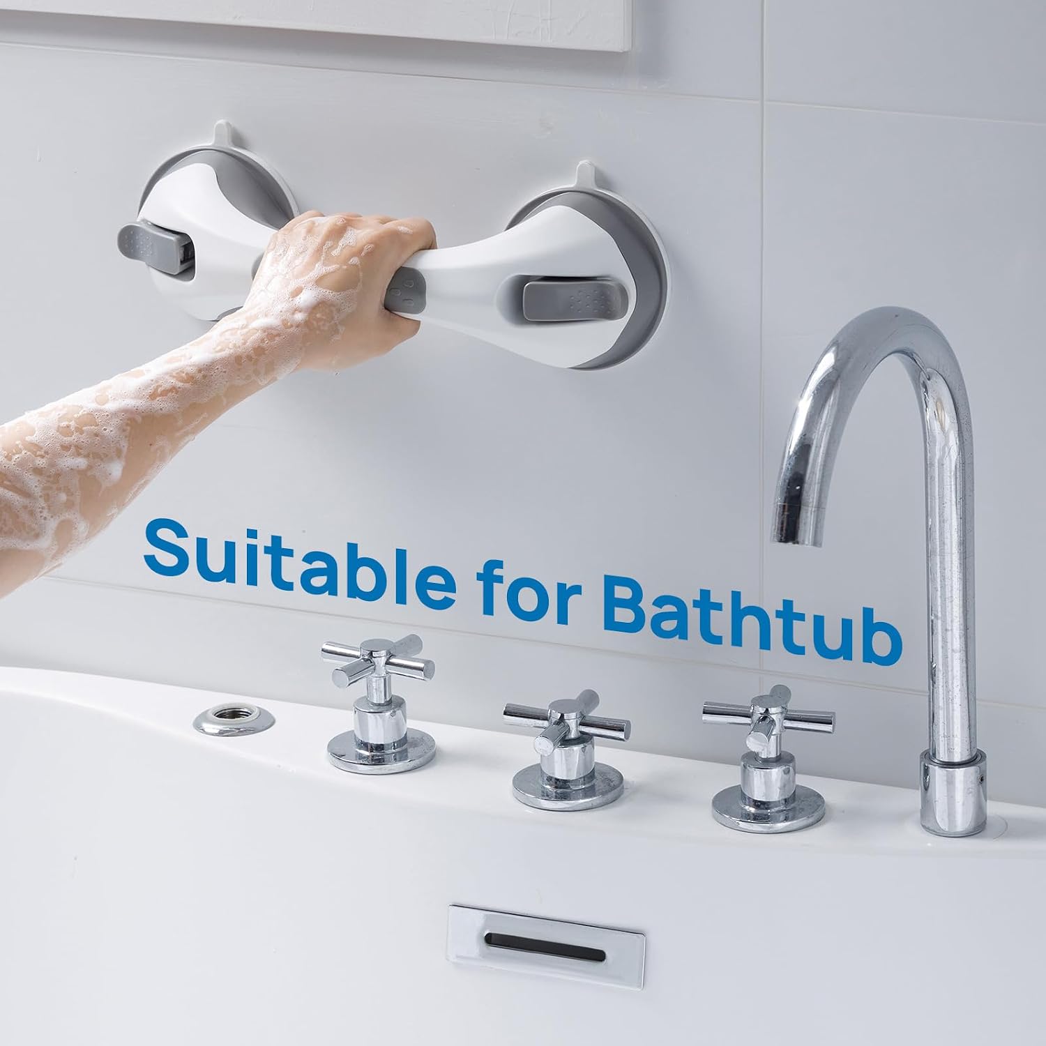 Detalle de LEVERLOC Grab Bars for Bathtubs and Showers (2-Pack) Suction Safety Handles, 12 Inch
