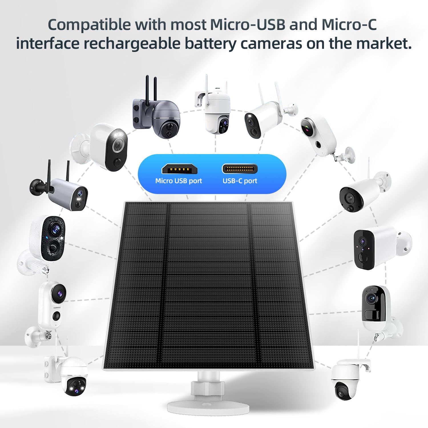 Thumbnail 6 de 5W Solar Panel for Security Camera (Micro USB & USB-C) with IP65 Waterproof Mount, 9.8ft Cable