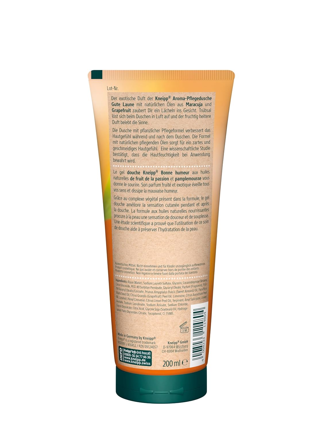 Detalle 1 de Kneipp Aroma-Pflegedusche Gute Laune – 6 x 200 ml mit Maracuja- und Grapefruit-Ölen