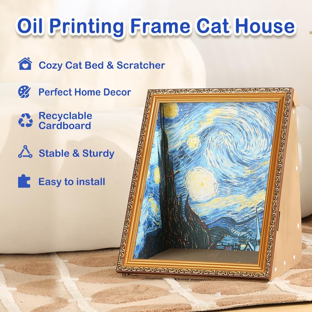 Detalle de NATUYA Oil Printing Frame Cat House with Cardboard Scratching Pad