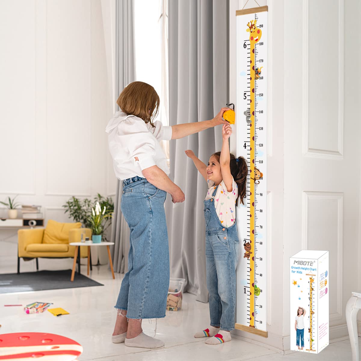Detalle de MIBOTE Giraffe Growth Height Chart for Kids, Removable 79" x 7.9" Canvas
