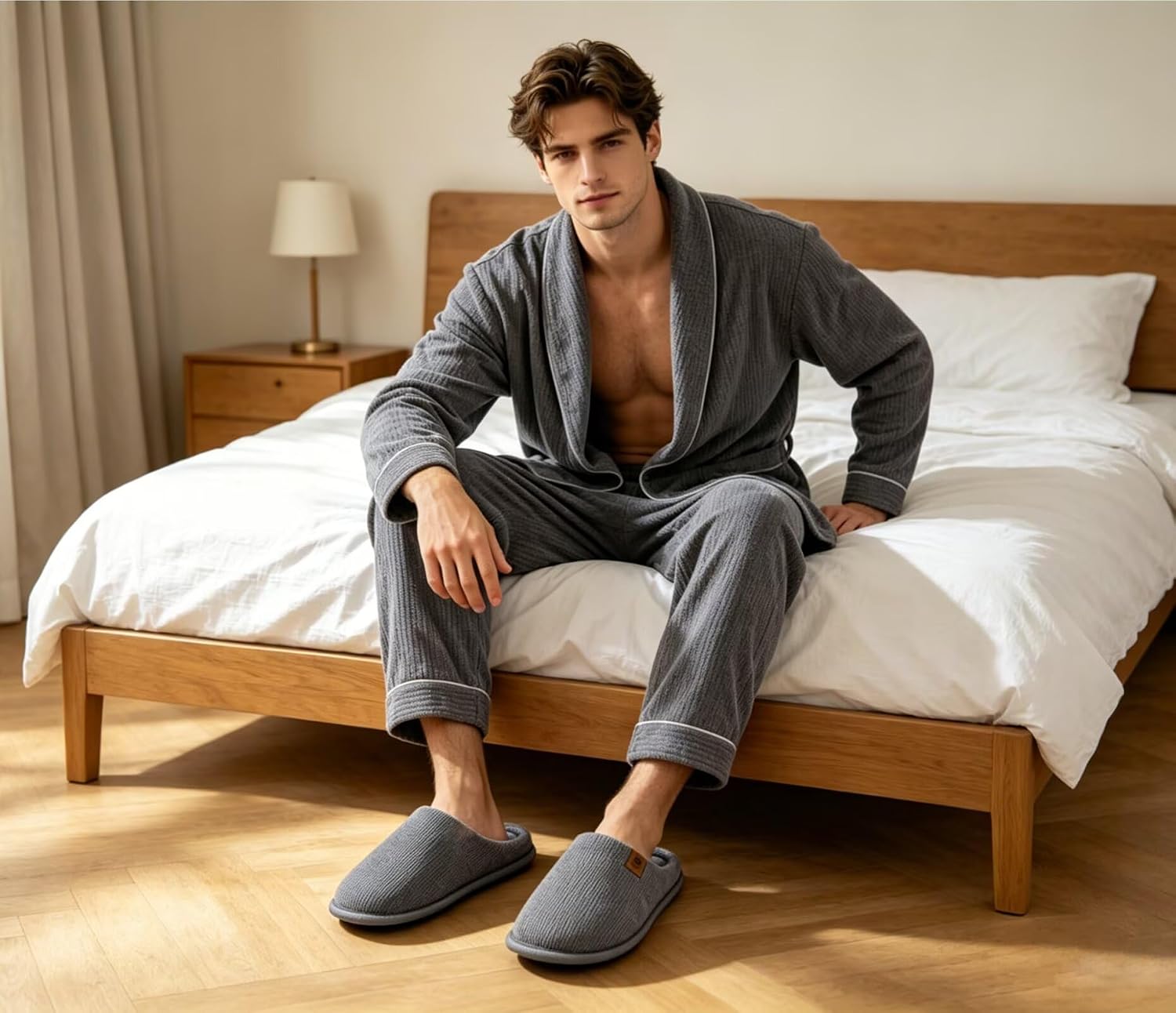Detalle 2 de ONCAI Pantofole da uomo invernali con memory foam, pelliccia sintetica e suola antiscivolo (EU 40–49)