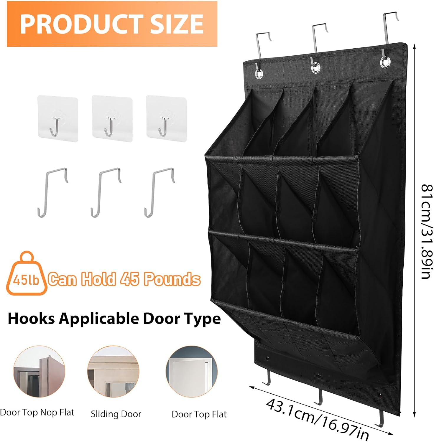 Detalle 2 de FitRepa CADDY wiszący organizer na buty, 12 kieszeni, czarny